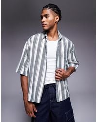 ASOS - Oversized Basket Weave Stripe Shirt With Half Sleeve - Lyst