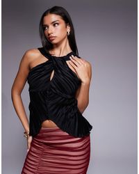ASOS - Plisse Halter Neck Top With Knot And Split Detail - Lyst