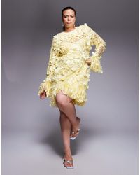 ASOS - Curve 3d Floral Embellished Broderie Mini Dress With Faux Feather Trim - Lyst