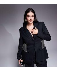 ASOS - Curve Co-ord Tailored Suit Blazer With Diamante Fringing - Lyst