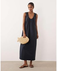 ASOS - Ruched Plunge Barrel Midi Dress - Lyst