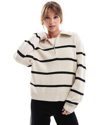 Hollister - Gestreepte Gebreide Trui Met Kabels En 1/4 Rits - Lyst