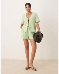 Jdy - Chemise d'ensemble en crêpe à manches courtes nouée devant - pistache - Lyst
