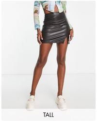 TOPSHOP Leather Look Slit Detail Mini Skirt - Black