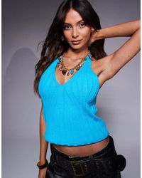 ASOS - Top Allacciato Al Collo Lavorato A Maglia A Coste Larghe - Lyst