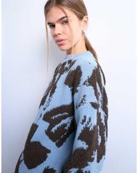 TOPSHOP - Gebreide Oversized Trui Met Lusjestextuur En Abstract Motief - Lyst