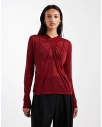 ASOS - Knit-look Semi Sheer Long Sleeve Top With Draped Neck - Lyst