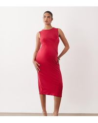 Mama.licious - Mamalicious Maternity Sleeveless Side Ruched Detail Slinky Midi Dress - Lyst