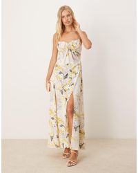 ASOS - Midi-Jurk Met Aangerimpelde Buste, Bandjes, Gekruiste Achterkant En Bloemenprint - Lyst