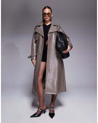 River Island - Faux Leather Croc Trench Coat - Lyst