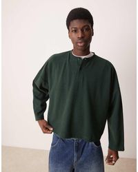 ASOS - Super Oversized Cropped Henley Trui Van Zware Geribbelde Stof - Lyst