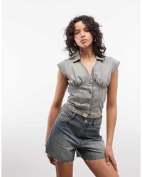 Collusion - Cropped Denim Top Met Knopen En Kapmouwtjes - Lyst