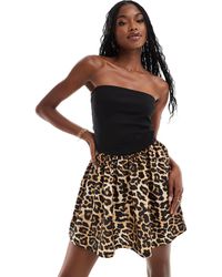 ASOS - – trägerloses minikleid mit ballonrock mit leopardenmuster - Lyst