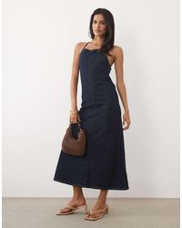 ASOS - Square Neck Denim Maxi Dress - Lyst
