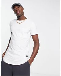 Jack & Jones - Essentials - t-shirt taglio lungo con fondo arrotondato e tasca bianca - Lyst