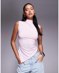 ASOS - Geplooide Top Met Hoge Hals En Asymmetrische Zoom - Lyst