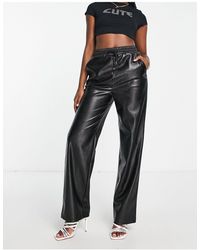 4th & Reckless - Leather Look Straight Leg Trousers With Deep Waistband - Lyst