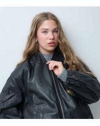 ASOS - Asos Design Petite Washed Leather Look Oversized Bomber Jacket - Lyst