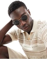 ASOS - 90S Round Metal Sunglasses With Smoke Lens - Lyst