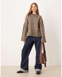 Gina Tricot - Relaxed Crew Neck Folded Sleeve Knitted Sweater - Lyst