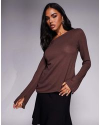 ASOS - Asymmetrische, Halfdoorschijnende Gebreide Top Met Blote Schouders - Lyst