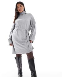 ONLY - Roll Neck Knitted Jumper Dress With Tie Waist - Lyst