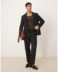ASOS - Pantalones De Traje Negros De Corte Tapered Extragrande De Sarga De Mezcla De Lino De - Lyst