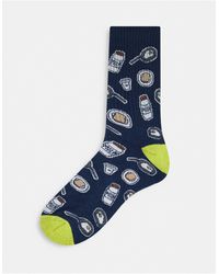 ASOS Sports Socks With Breakfast Foods Design - Blue