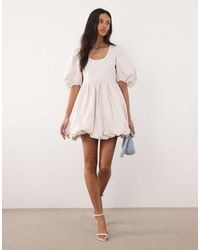 Sister Jane - Cotton Denim Polka Dot Puff Sleeve Bubble Hem Mini Dress - Lyst