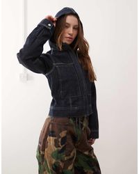 Collusion - Chaqueta Vaquera Entallada Con Capucha Y Aclarado De -Azul - Lyst