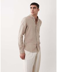 Mango - 100% Linen Mao Neck Log Sleeve Shirt - Lyst