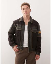 Reclaimed Vintage - Leather Look Bomber Jacket With Contrast Corduroy Panels - Lyst