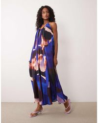 asos design scoop neck trapeze maxi dress with frill ASOS DESIGN Curve scoop neck trapeze maxi dress with frill in bold floral  print
