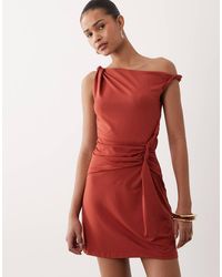SNDY'S - Twist Waist Detail Asymmetric Shoulder Mini Dress - Lyst