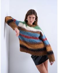 TOPSHOP - Knitted Fluffy Stripe Jumper - Lyst