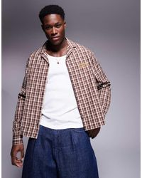 ASOS - Camicia Comoda Squadrata A Quadri Con Rever E Ricamo Sul Petto - Lyst