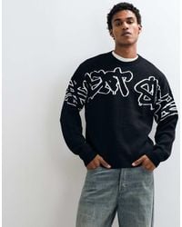 ASOS - Oversized Knitted Crew Neck Jumper With Back Print - Lyst
