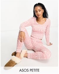 ASOS - Asos Design Petite Christmas Fair Isle Glam Long Sleeve Top & leggings Pyjama Set - Lyst