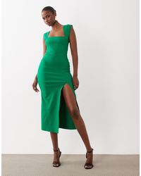 Vesper - Bengaline Square Neck Thigh Split Midi Dress - Lyst