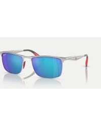 Ray-Ban - Gafas De Sol Plateadas Rectangulares Con Lentes Azules Polarizadas Efecto Espejo De La Colección Scuderia Ferrari Rb3726M De - Lyst