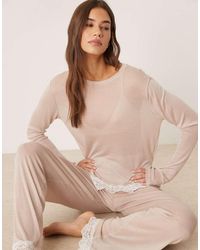 ASOS - Honey Mix & Match Sheer Slinky Longsleeve Pyjama Top With Lace Trim - Lyst