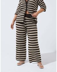 Yours Clothing - Stripe Knitted Wide Leg Trousers - Lyst