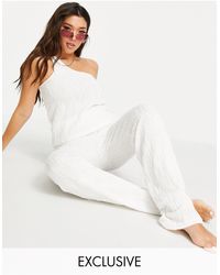 South Beach Exclusive Relaxed Textured Knit Trouser Co-ord - White