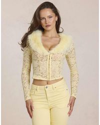 Oh Polly - Faux Fur Collar Lace Cardigan - Lyst