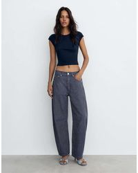 Pull&Bear - Gestreepte Jeans Met Ballonpijpen En Naden - Lyst