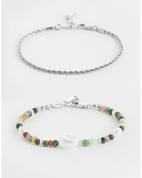 ASOS - 2 Pack Faux Pearl With Mixed Semi-precious Bead And Chain Bracelet - Lyst