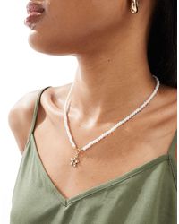 ASOS - Necklace With Faux Pearl And Flower Charm - Lyst