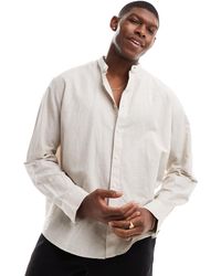 SELECTED - Oversized Linen Mix Grandad Collar Shirt - Lyst