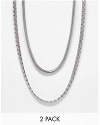 ASOS - 2 Pack Waterproof Stainless Steel Mixed Neck Chain Set - Lyst