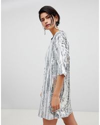 RAGYARD Stripe Sequin T-shirt Dress - Metallic